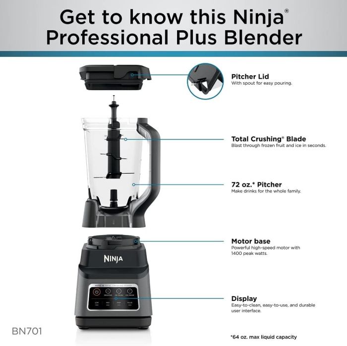 Liquidificador Ninja Professional Plus Blender, 1400 Watts, 3